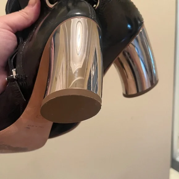 Proenza Schouler Leather Lace-Up Boots with Curved Mirrored Heel - Picture 3 of 9